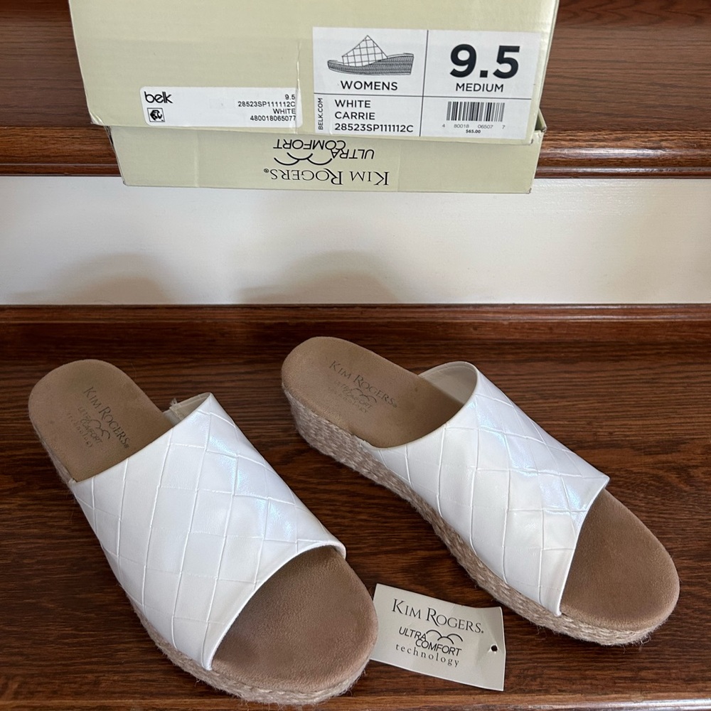 Kim Rogers White “Carrie” Slides .- Women’s size M 9.5